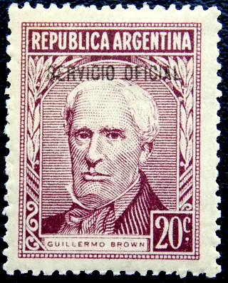 Аргентина 1957 год . Гильермо Браун (1777~1857) , надпечатка .